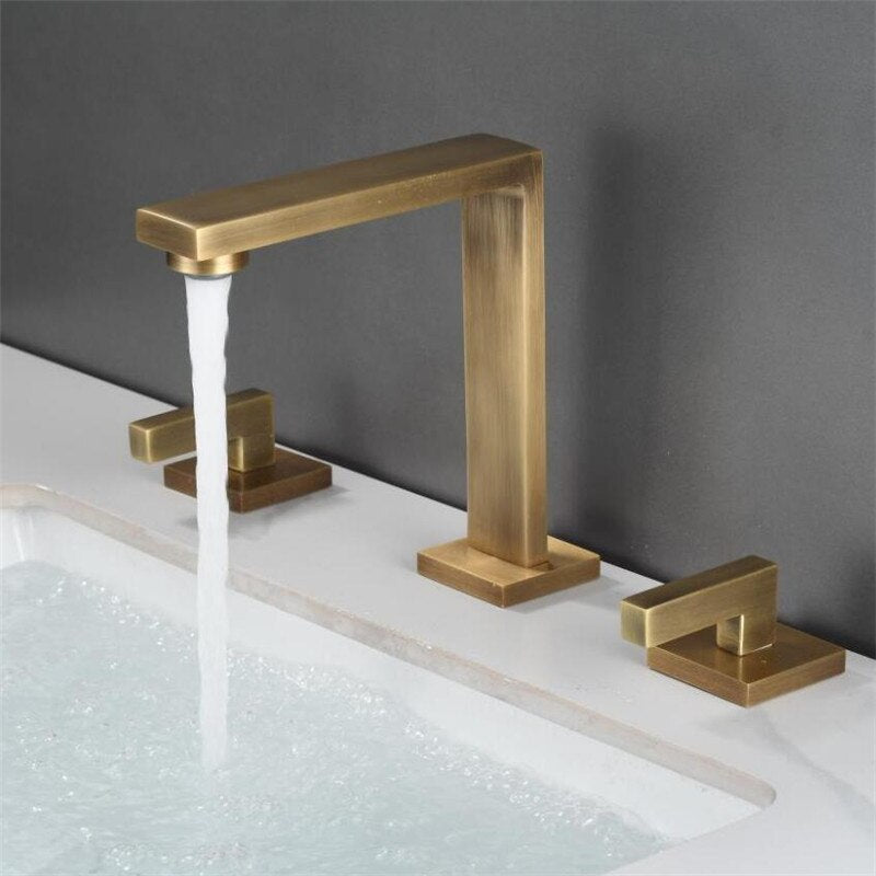 Black Basin Faucet Total Brass Brushed Gold Bathroom Faucet Antique Sink Faucets 3 Hole Hot And Cold Waterfall Faucet Water Tap