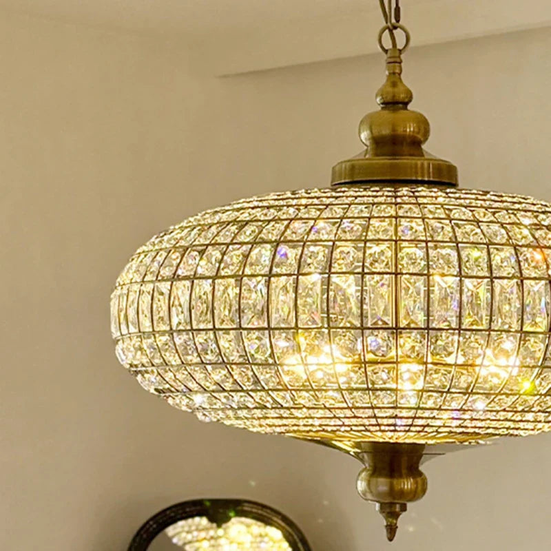 Vintage Crystal Pendant Light with American Copper Finish
