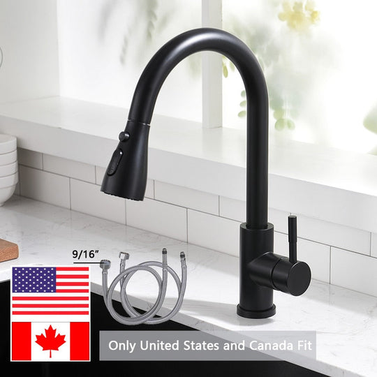 Pull Out Kitchen Sink Faucet With 3 Modes Water Outlet Spout 360 Degree Rotation Matte Black Kitchen Bar Water Mixer Tap