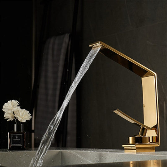 Brushed Gold Bathroom Faucet Gold Basin Faucet Grey Water Faucet Waterfall Water Bathroom Sink Faucet Bathroom tap Basin