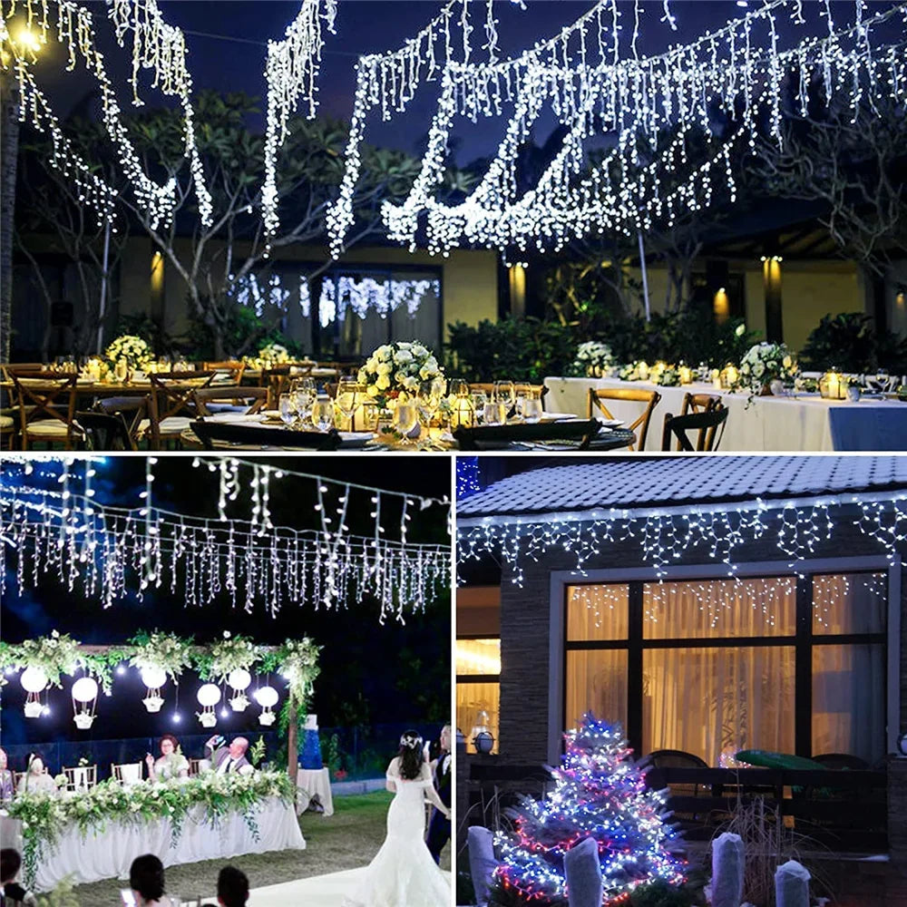 Solar Icicle Lights Outdoor Wedding Christmas Garden Decoration
