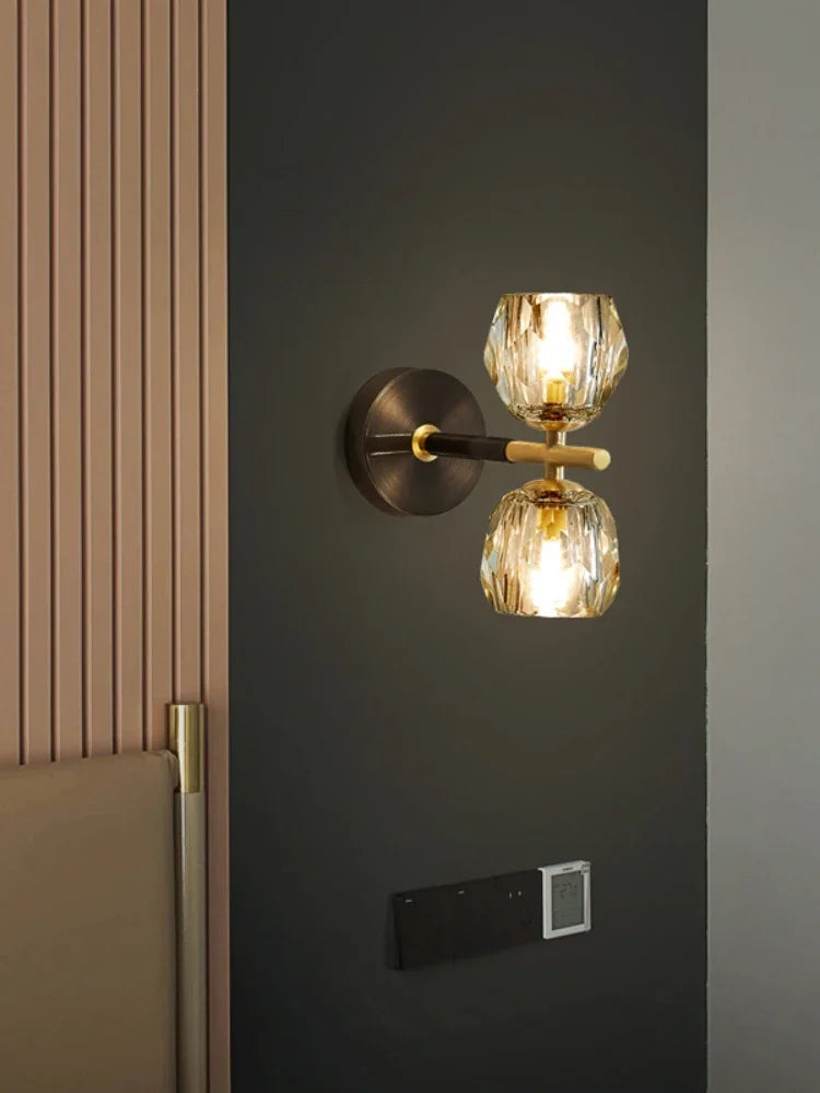 Modern Copper Wall Lamp Glass Shade Indoor Sconce for Bedroom