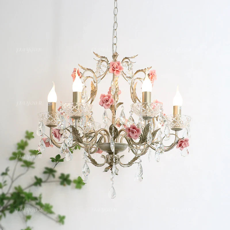 French Countryside Crystal LED Chandelier – Elegant Flower Design