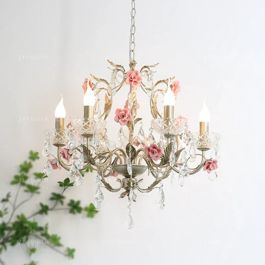 French Countryside Crystal LED Chandelier – Elegant Flower Design