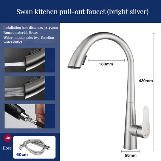 Brass Kitchen Faucets Pull Out Spout Kitchen Mixer Taps Hot Cold Water Accessories Deck Mounted Stream Sprayer Head Black