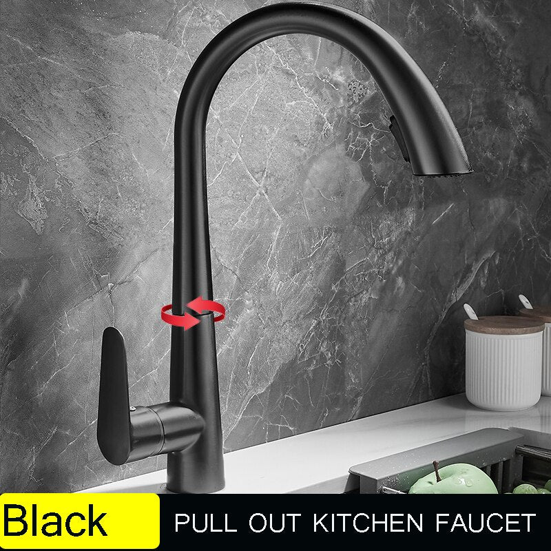 Single Handle Hole Pull Out Spray Brass Kitchen Sink Faucet Mixer Cold Hot Water Taps Torneira Cozinha