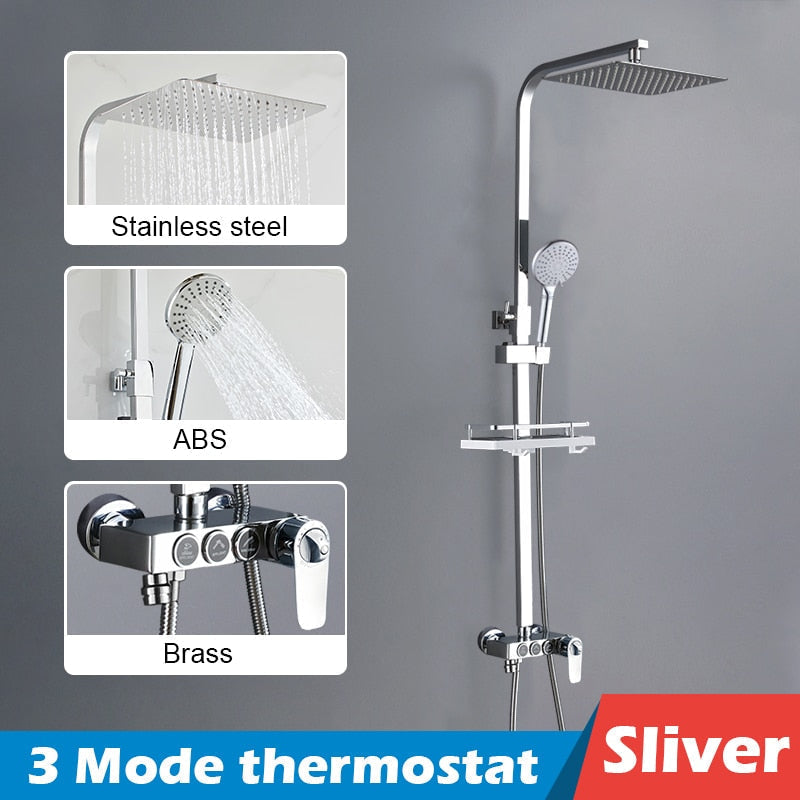 Bathroom Shower Set Black Gold Rain Shower Faucet Thermostatic Digital Display Shower Mixer Taps Copper Shower Systems for Bath