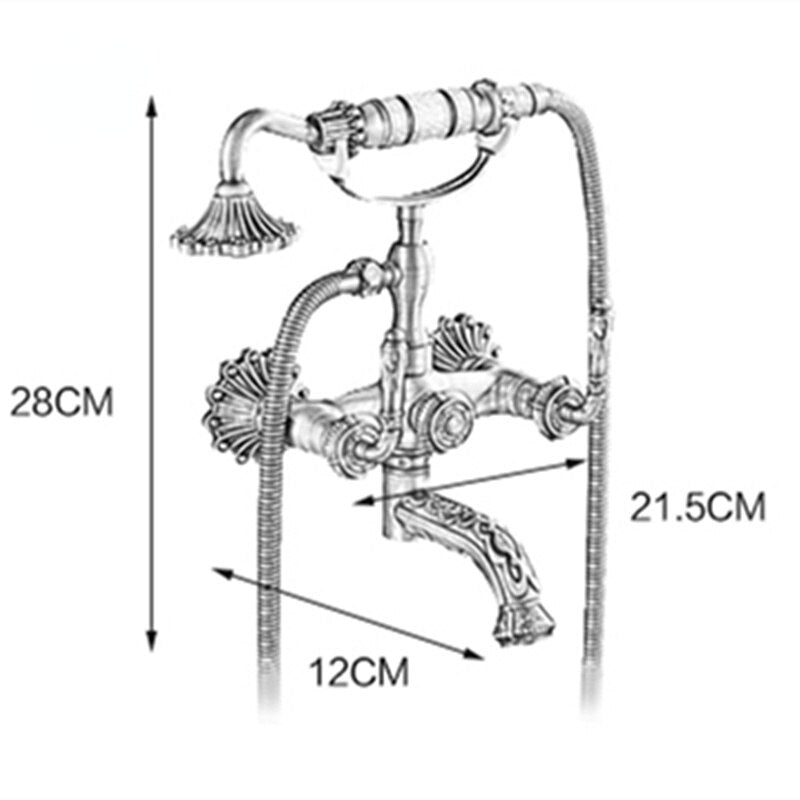 Antique Brass Bathtub Shower Faucets Set Wall Mounted Bath Shower Set Swivel Tub Spout Bath Shower Dual Control Carved Mixer Tap