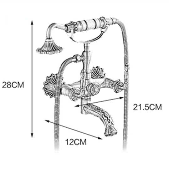 Antique Brass Bathtub Shower Faucets Set Wall Mounted Bath Shower Set Swivel Tub Spout Bath Shower Dual Control Carved Mixer Tap