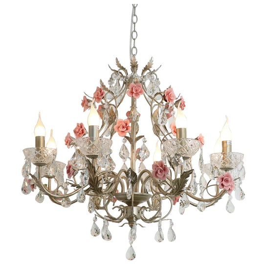 French Countryside Crystal LED Chandelier – Elegant Flower Design