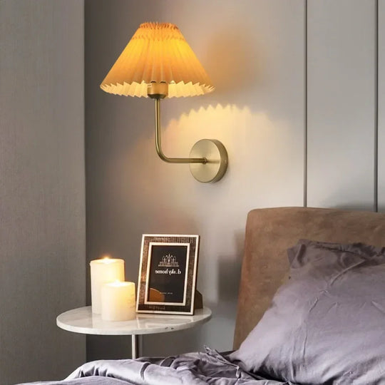Retro Fabric Wall Lamp with Reading Light Modern Luxury Bedside