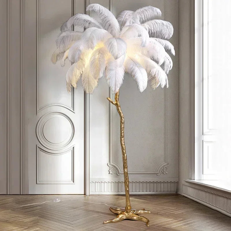 Lily Nordic Feather LED Floor Lamp – Luxury Ostrich Standing Light