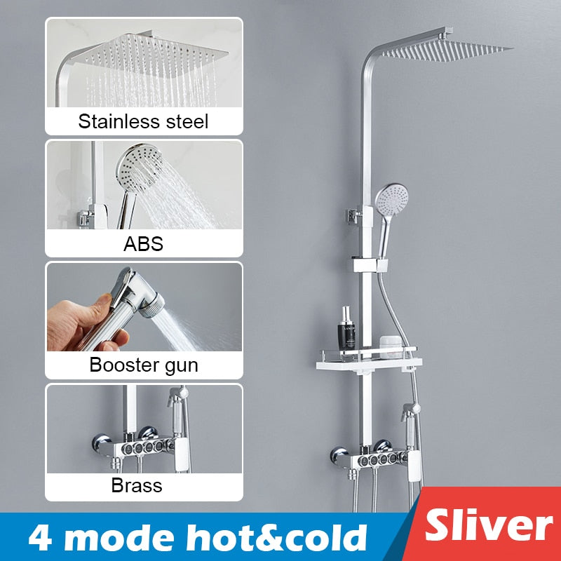 Bathroom Shower Set Black Gold Rain Shower Faucet Thermostatic Digital Display Shower Mixer Taps Copper Shower Systems for Bath