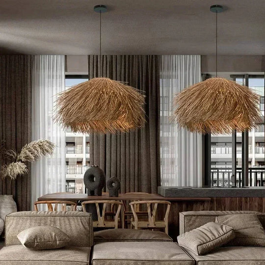 Handwoven Rattan Pendant Light Wicker Ceiling Lamp for Living Room