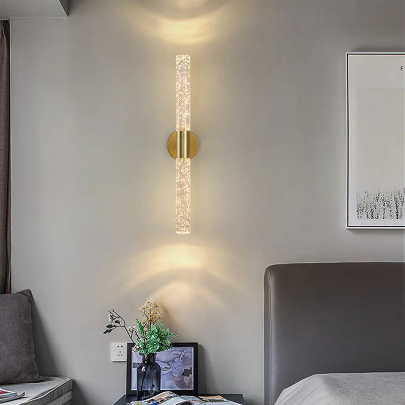 Nordic Crystal Rod LED Wall Lamp Modern Bedside Living Room Light