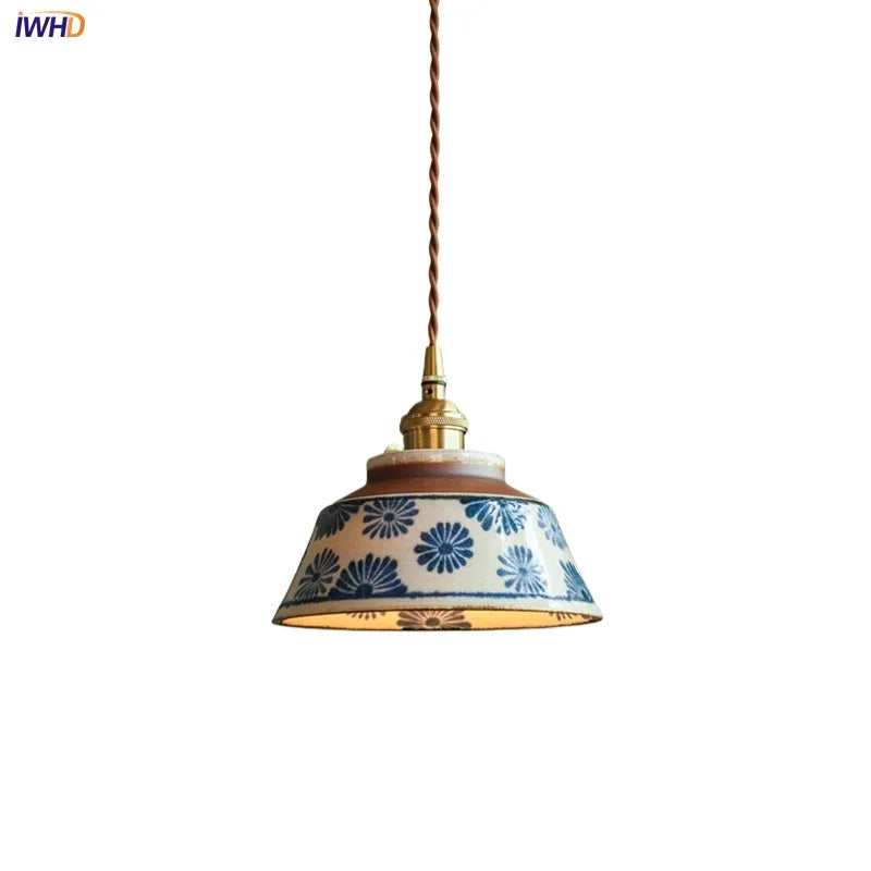 Hand-Painted Ceramic Pendant Light for Dining & Living Room