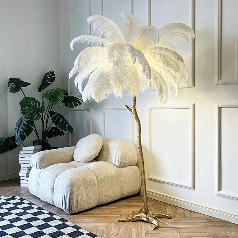 Lily Nordic Feather LED Floor Lamp – Luxury Ostrich Standing Light