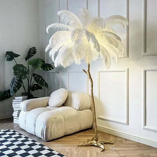 Lily Nordic Feather LED Floor Lamp – Luxury Ostrich Standing Light