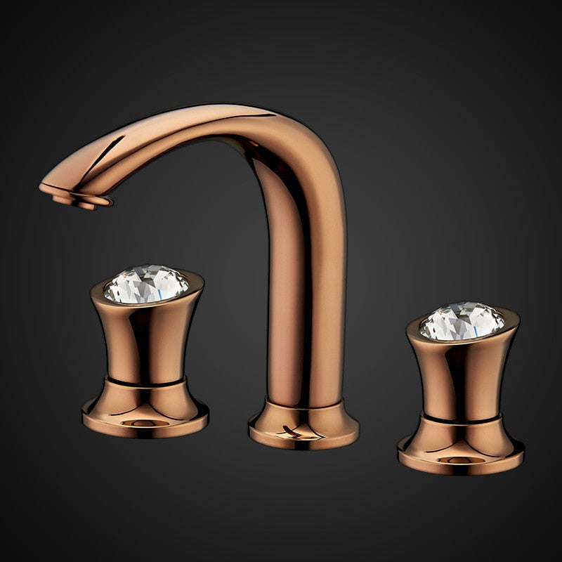 Basin Faucets Rose Gold Brass Bathroom Sink Faucets Holes Double Handle Luxury Bathbasin Bathtub Taps Hot and Cold Water Mixer