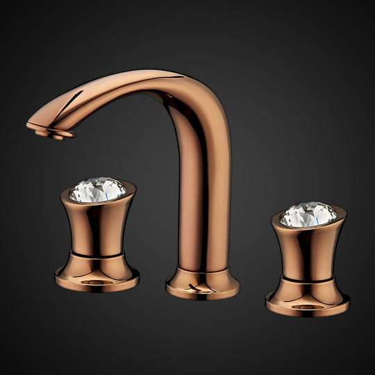 Basin Faucets Rose Gold Brass Bathroom Sink Faucets Holes Double Handle Luxury Bathbasin Bathtub Taps Hot and Cold Water Mixer