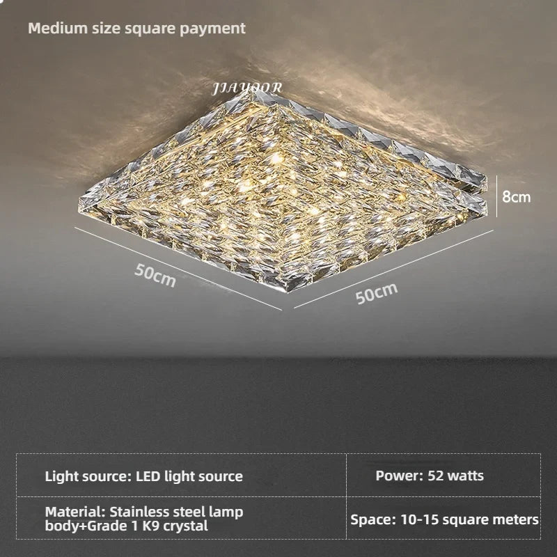 Modern Square Crystal LED Ceiling Light Luxury Bedroom Living Room