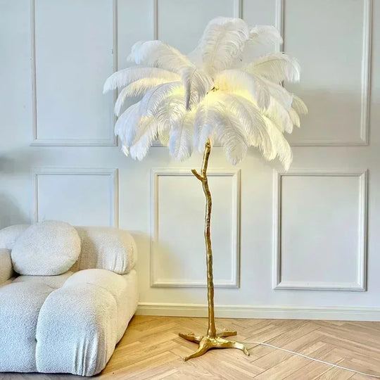 Lily Nordic Feather LED Floor Lamp – Luxury Ostrich Standing Light