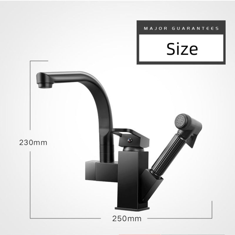 Stainless Steel Pull Out Kitchen Faucet Hot Cold Water Mixer Tap With High Pressure Sprayer 360 Rotating Deck Mounted