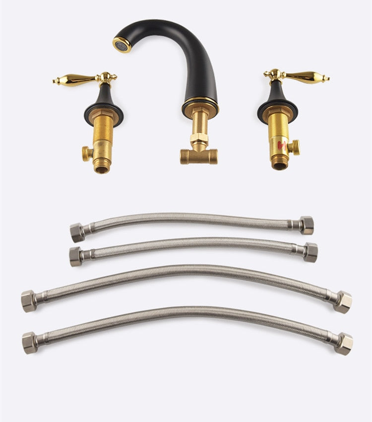 New Basin Faucet Bathroom Widespread Three Holes 8 Inch Brass water Mixer Tap Gold Black Basin Water Sink Mixer crane