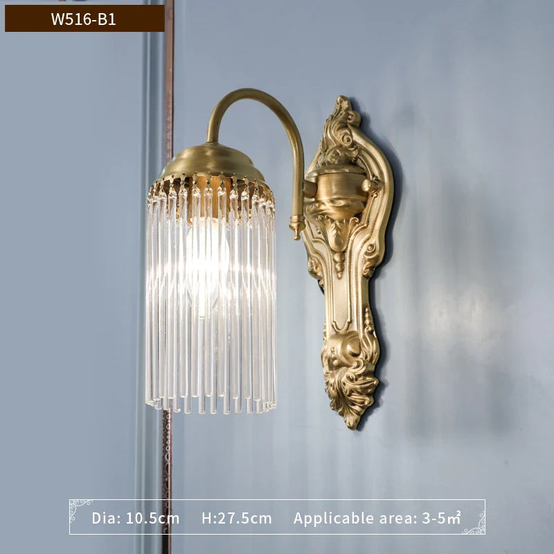 French Luxury Copper Wall Lamp Golden Crystal LED Sconce Light