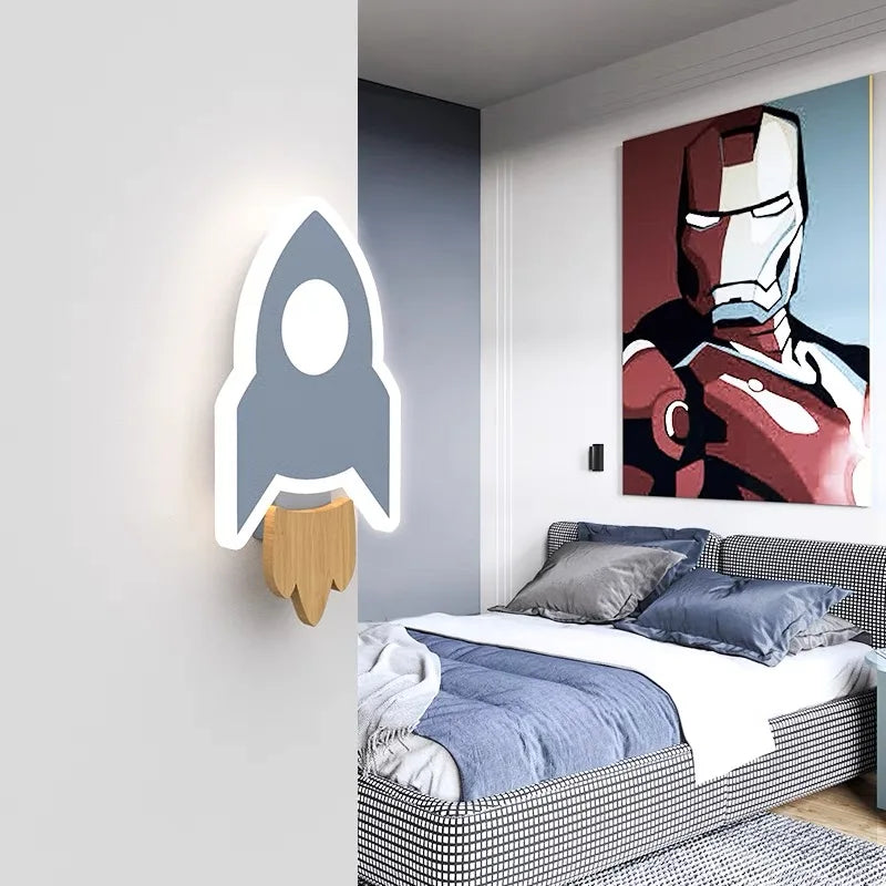 Cartoon Rocket LED Wall Lamp – Whimsical Lighting for Kids