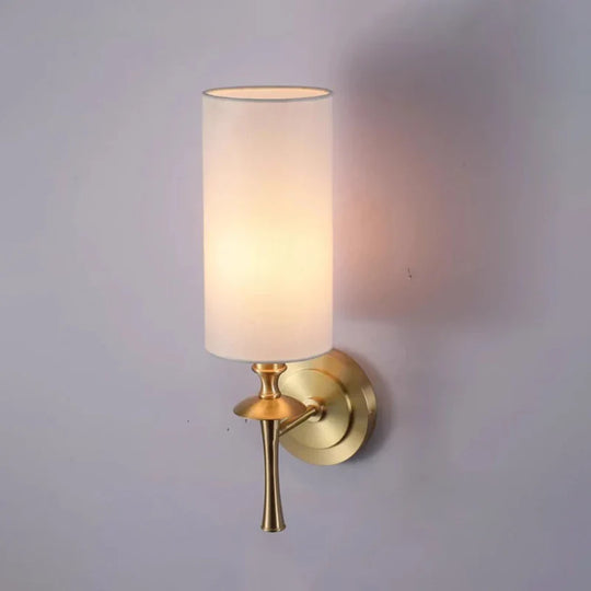 Retro Brass Wall Lamp Fabric Shade Corridor Staircase Bedside Light