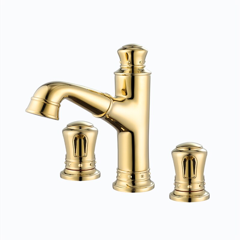 Pull Out Bathroom Sink Faucets Basin Faucet Mixer Gold Brass 3 Holes Double Handle Bathbasin Bathtub Tap Hot And Cold Water Taps