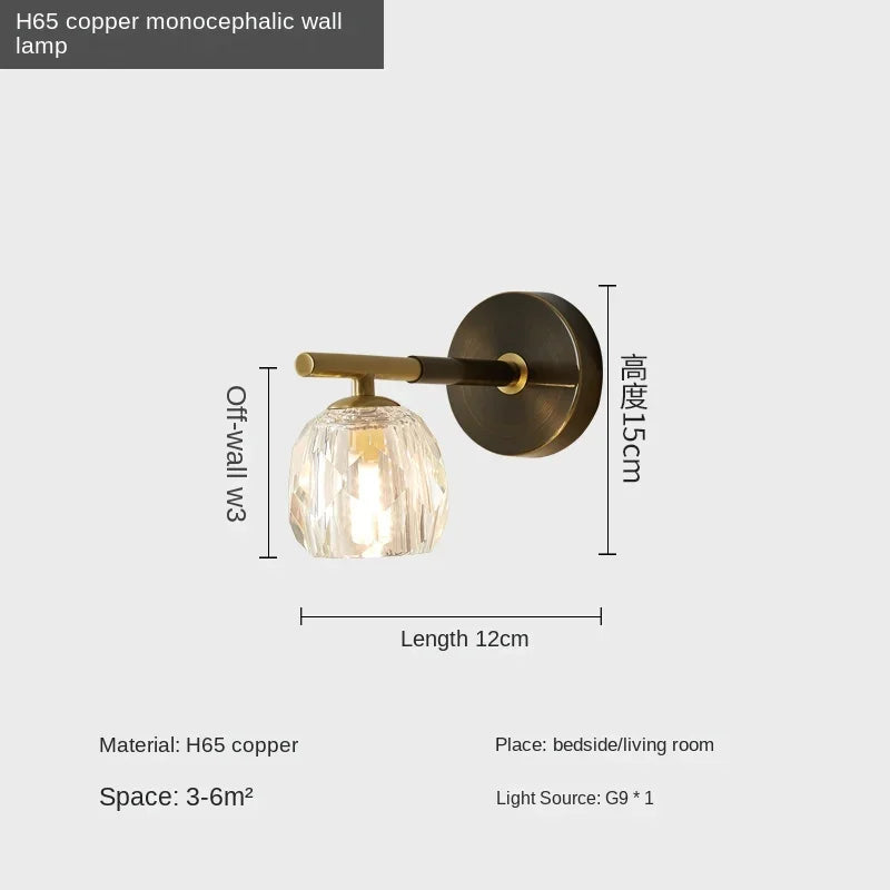 Modern Copper Wall Lamp Glass Shade Indoor Sconce for Bedroom