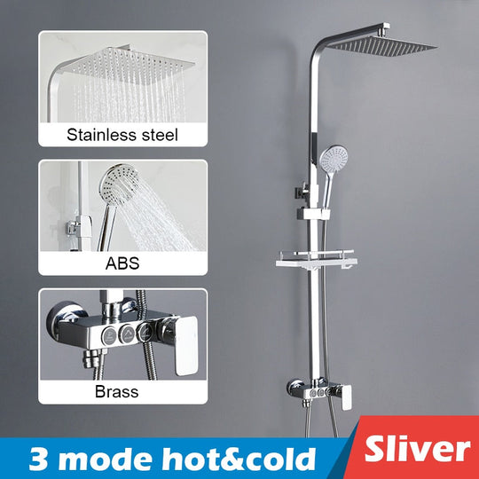 Bathroom Shower Set Black Gold Rain Shower Faucet Thermostatic Digital Display Shower Mixer Taps Copper Shower Systems for Bath