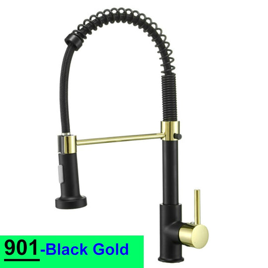 Pull Down Spring Kitchen Faucets Rose Gold Hot Cold Kitchen Sink Mixer Tap Deck Mounted Brass Black Kitchen Spring Faucet Taps