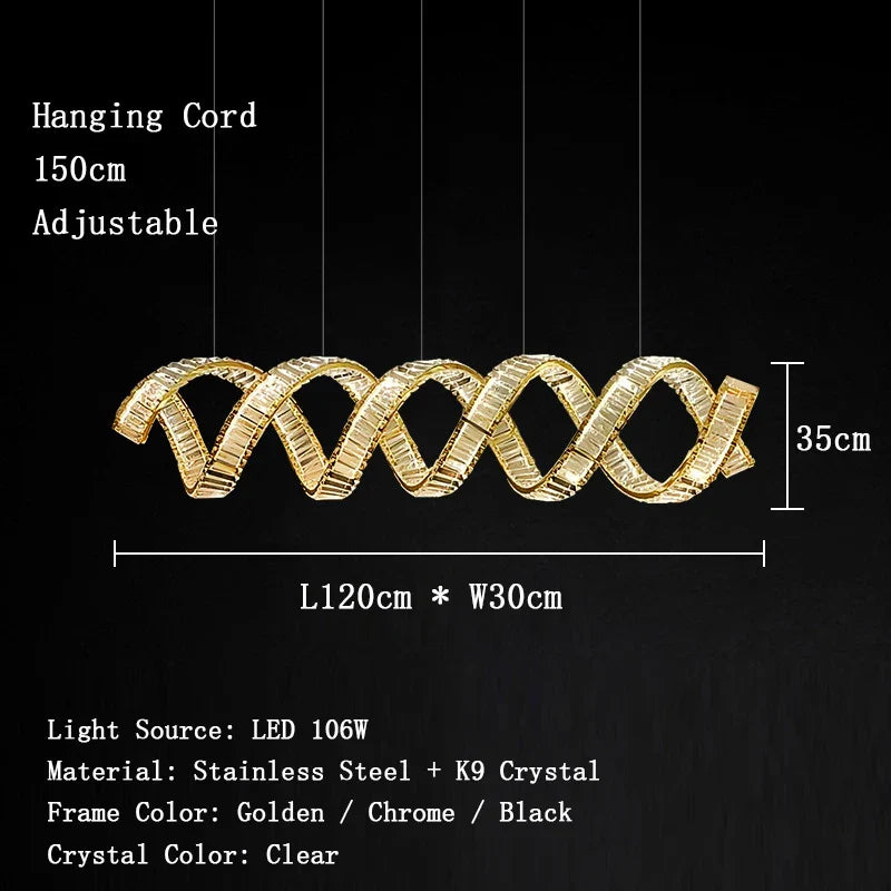 Victoria Spiral Crystal Chandelier – Golden Luxury Dining Lamp