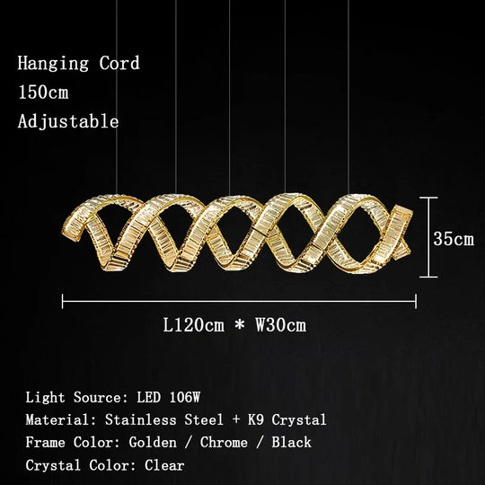 Victoria Spiral Crystal Chandelier – Golden Luxury Dining Lamp