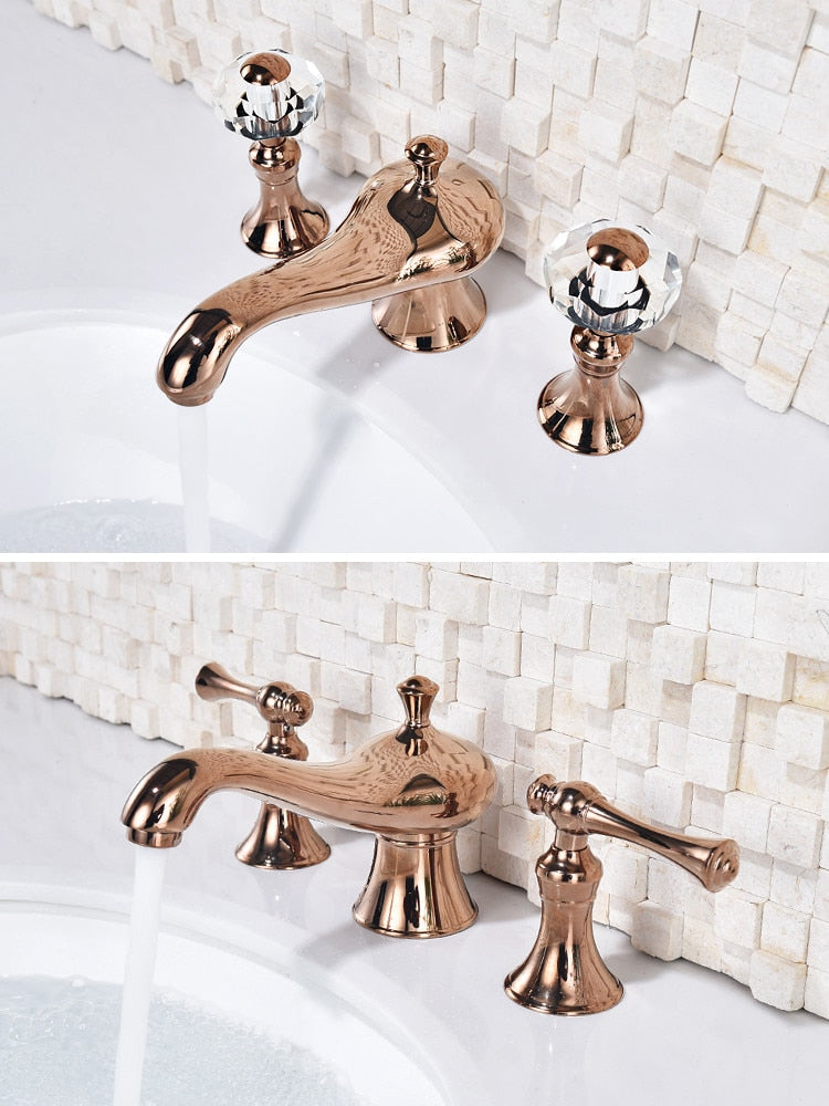 New Basin Faucet Bathroom Widespread Three Holes 8 Inch Brass water Mixer Tap Gold Black Basin Water Sink Mixer crane