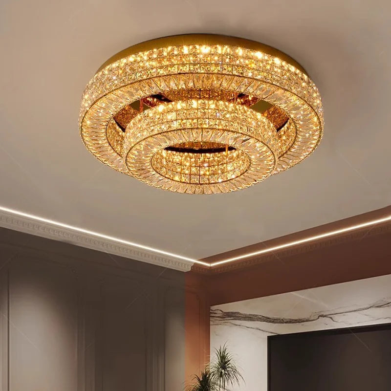 Modern Two-Tier Crystal Ceiling Light for Bedroom & Living Room