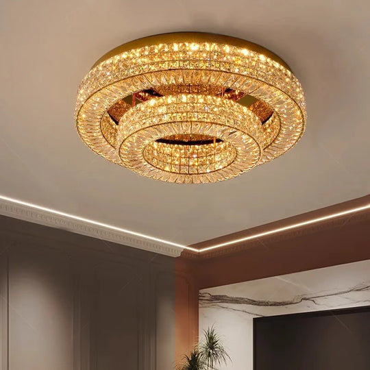 Modern Two-Tier Crystal Ceiling Light for Bedroom & Living Room