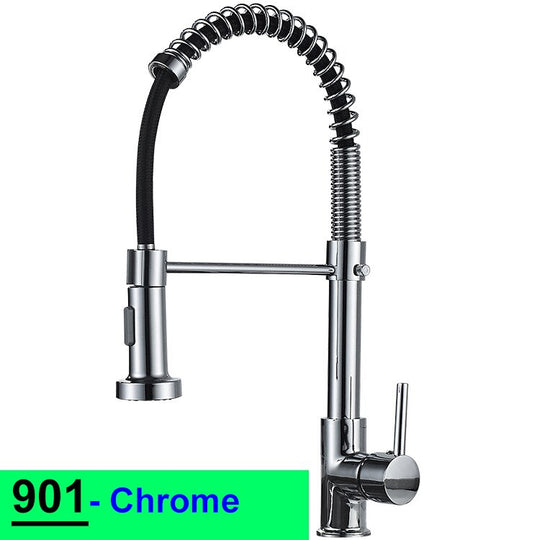 Pull Down Spring Kitchen Faucets Rose Gold Hot Cold Kitchen Sink Mixer Tap Deck Mounted Brass Black Kitchen Spring Faucet Taps