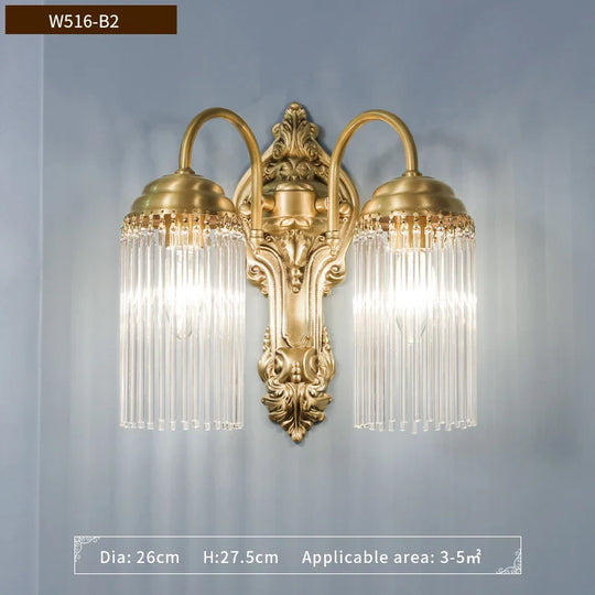 French Luxury Copper Wall Lamp Golden Crystal LED Sconce Light