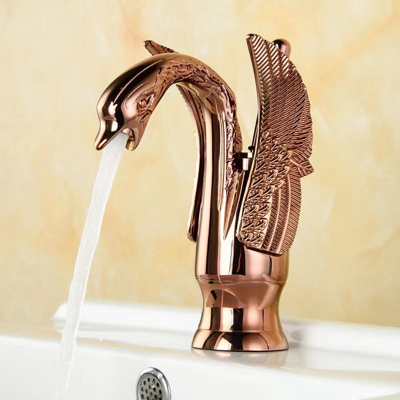 Luxury Bathroom Faucet Basin Faucet Vintage Full Copper Hot and Cold Water Swan Shaped Single Handle Bathroom Black Faucet