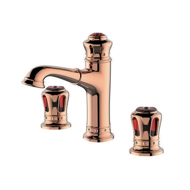 Pull Out Bathroom Sink Faucets Basin Faucet Mixer Gold Brass 3 Holes Double Handle Bathbasin Bathtub Tap Hot And Cold Water Taps