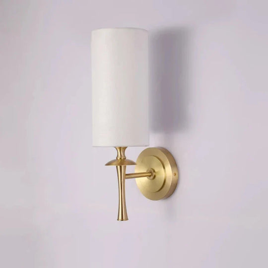 Retro Brass Wall Lamp Fabric Shade Corridor Staircase Bedside Light