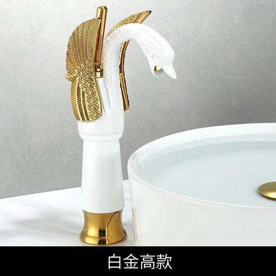 Luxury Bathroom Faucet Basin Faucet Vintage Full Copper Hot and Cold Water Swan Shaped Single Handle Bathroom Black Faucet