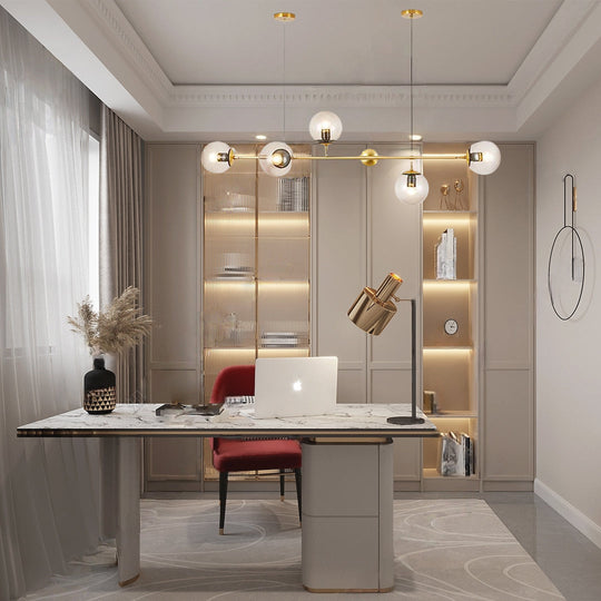 Nordic Linear Glass Globe Chandelier with 4/6 Lights