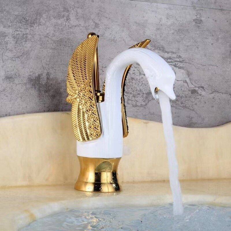 Luxury Bathroom Faucet Basin Faucet Vintage Full Copper Hot and Cold Water Swan Shaped Single Handle Bathroom Black Faucet