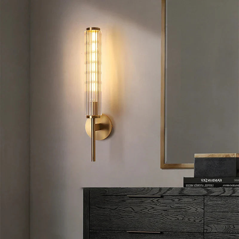 Modern Glass Wall Sconce Gold Brass Indoor Light for Bedroom & Hall
