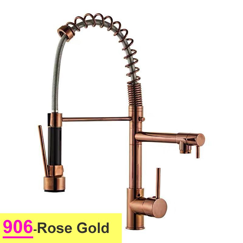 Pull Down Spring Kitchen Faucets Rose Gold Hot Cold Kitchen Sink Mixer Tap Deck Mounted Brass Black Kitchen Spring Faucet Taps